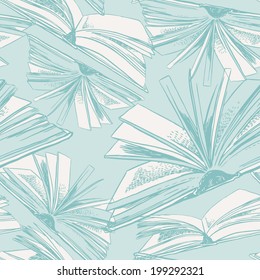 Vector Hand-drawn Seamless Pattern With Books. 