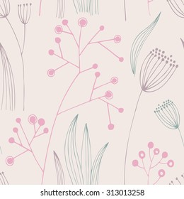 Vector hand-drawn seamless pattern with flowers