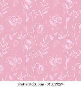 Vector hand-drawn seamless pattern with flowers