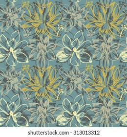 Vector hand-drawn seamless pattern with flowers