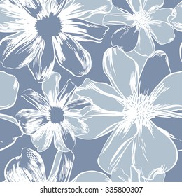 Vector hand-drawn seamless pattern with flowers