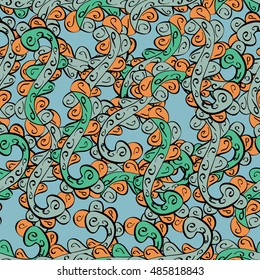 Vector hand-drawn seamless pattern with flowers. Floral summer doodle background