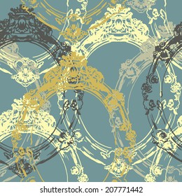 Vector hand-drawn seamless pattern with frames