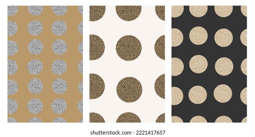 Vector hand-drawn seamless patterns set. Animal print in circles wall posters ready for print