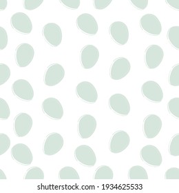 Vector hand-drawn seamless simple pattern with green Easter eggs on white background. Easter holiday background doodle eggs