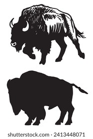 	
Vector hand-drawn set of bisons isolated on white , graphical illustration	