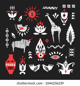 Vector hand-drawn set of nature elements of Africa.
