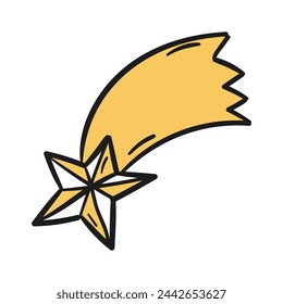 vector hand-drawn shooting star on white background.