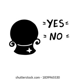 vector hand-drawn silhouette of ball for predictions. Doodle icon, sticker, print, sketch. magic attribute of a witch. isolated on a white background