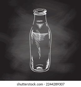 Vector hand-drawn sketch of a milk bottle. Chalkboard vintage illustrative element for the design of labels, packaging and postcards..