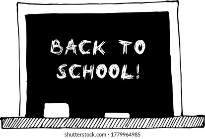 Esbozo vectorial de la pizarra escolar con el título "De vuelta a la escuela"