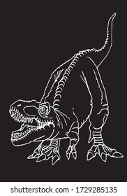 Vector hand-drawn sketch of tyrannosaurus isolated on black background , graphical engraved illustration.