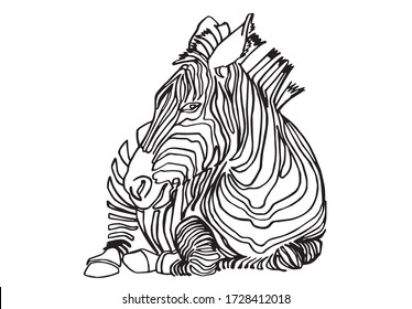 Vector hand-drawn sketch of zebra isolated on white background , graphical illustration for coloring book