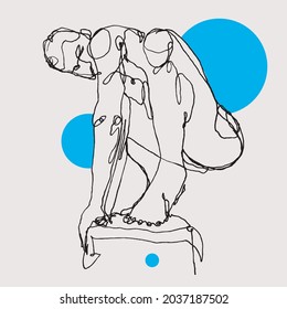 Vector hand-drawn sketchy illustration of a man figure, single line anatomic experiment, creative conceptual art