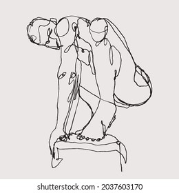 Dibujo esquemático de vectores dibujado a mano de una figura humana, experimento anatómico de una sola línea, arte conceptual creativo