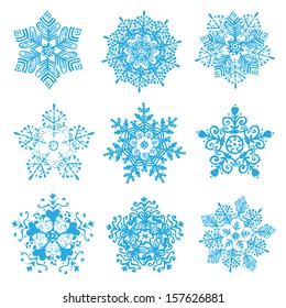 vector hand-drawn snowflakes silhouettes isolated, winter christmas vintage icons. You can use it on cards, brochures, websites, backgrounds