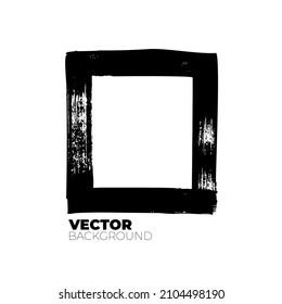 Vector handdrawn square, drawing frame isolated on white background. Bold brush strokes frame with text. Black square shape with typography. Dirty grunge geometric shape, border or template for text.