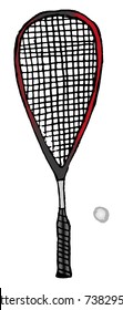 Vector Hand-drawn Squash Or Racketball Racket And Ball - Sport Equipment