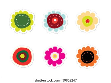 Vector Hand-drawn Style Flower Stickers