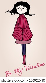 Vector handdrawn style illustration of cute girl in love