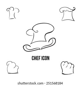 Vector hand-drawn stylish chef icon with additional cook hats. 