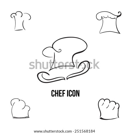 Vector hand-drawn stylish chef icon with additional cook hats. 