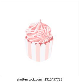 Vector hand-drawn sweet cupcake. Muffin isolated on white background. Delicious pink dessert