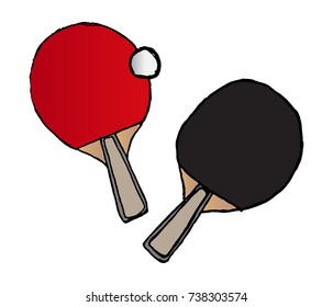 Vector hand-drawn table tennis bats and ball