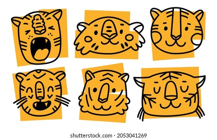 Vector hand-drawn tigers. Line illustration isolated