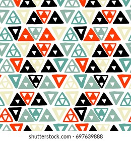 Vector handdrawn tribal geometric pattern. Color boho styled doodle background.