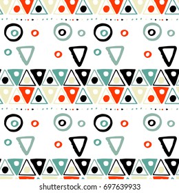 Vector handdrawn tribal geometric pattern. Color boho styled doodle background.