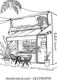 Vector Hand-Drawn Tropical Beach Bar Sketch