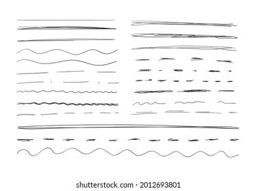 Vector Handdrawn Underline Strokes Set on White Background, Scribble Black Drawings, Collection of Different Lines.