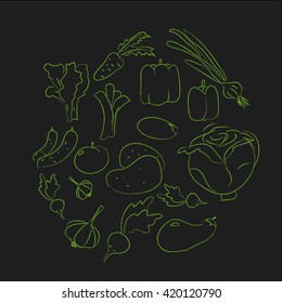 vector hand-drawn vegetables on a black background