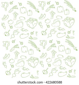 vector hand-drawn vegetables pattern on a white background
