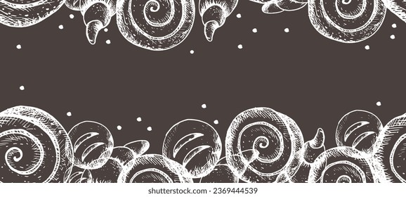 Vector hand-drawn vintage illustration for advertising, banner and bakery menu. A frame for illustrating bread, loaf, bun, croissant and other products in the style of a graphic sketch. bakeries.