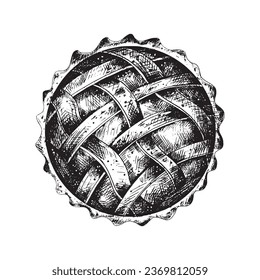 Vector hand-drawn vintage illustration for advertising, banner and cafe menu. Pie, bun, croissant and other products in the style of a graphic sketch of a stylish bakery.