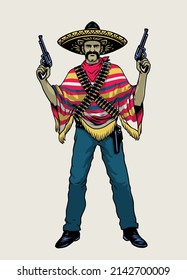 Vector of Handdrawn Vintage Mexican Bandit