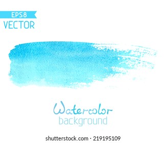 Vector Hand-drawn Watercolor Brush Stroke. Blue Watercolour Brush Stroke Isolated On White Background. There Is Place For Your Text.