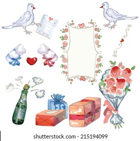 Vector hand-drawn watercolor wedding humor clipart set