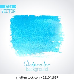 Vector hand-drawn watercolour background. Blue square watercolour stroke isolated on white background. There is place for your text.