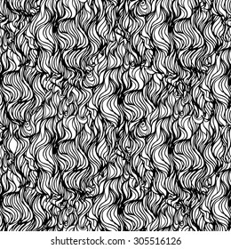 Vector hand-drawn waves texture. Hair, fur. Abstract vector seamless.