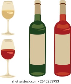 Vector hand-drawn wine bottles and glasses illustrations set. All the elements are isolated, you could move it and change the size