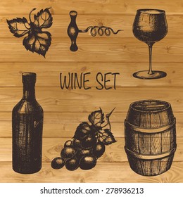 Vector hand-drawn wine set 