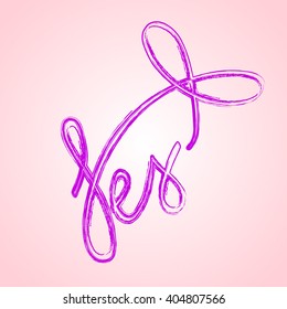 Vector hand-drawn word Yes with decorative bow shape curlicue. Yes lettering. Beautiful brush stroke stylized yes lettering. 