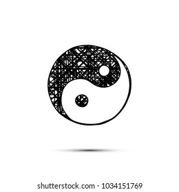 Vector handdrawn yin-yang symbol isolated on white.