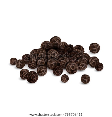 Vector handful of black peppercorns, on white background.