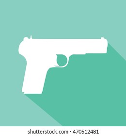 Vector handgun silhouette on mint green color background