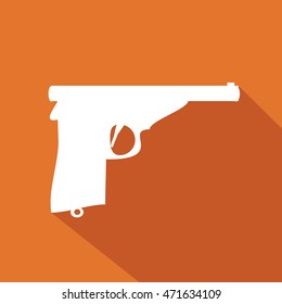 Vector handgun silhouette on orange color background