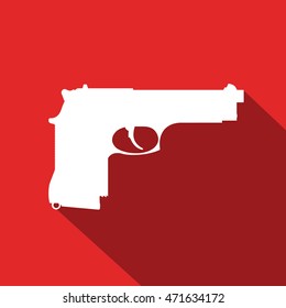 Vector handgun silhouette on red color background